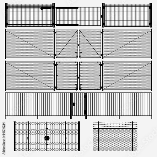 black metal gates fence set