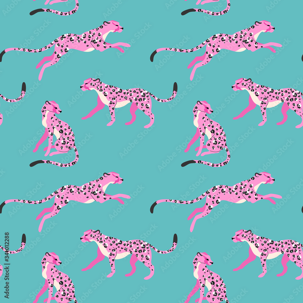 Pink leopard pattern. Trendy pink leopard animal pattern design. Hand