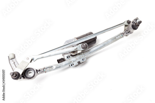 Wiper mechanism with electric motor - with a reducer that returns the brushes to their place, as well as the levers and the brushes themselves, operate with a washer that provides water to the glass.