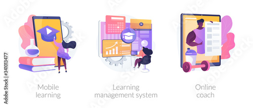 Learning management system abstract concept vector illustration set. Mobile learning application, online coach, software application, training course, tutor program classroom access abstract metaphor.