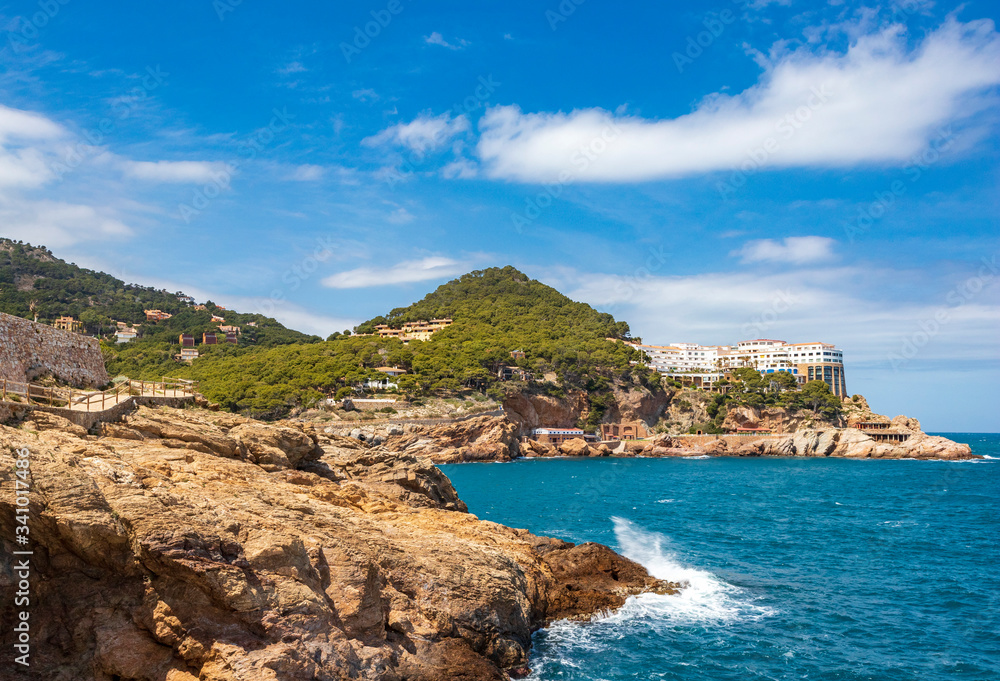 The seaside path and the beach of Sa Tuna in the village of Begur on the Costa Brava