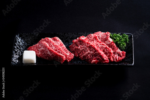 Japanese beef meat on dish photo