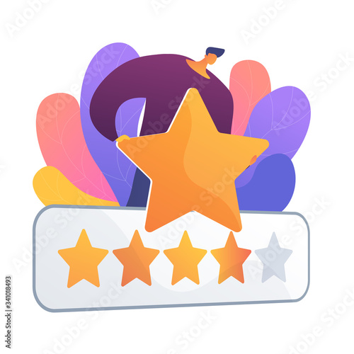 Five star grading. Evaluation, rating, estimating. Excellent review, customer satisfaction with service, highest score. Client feedback. Vector isolated concept metaphor illustration