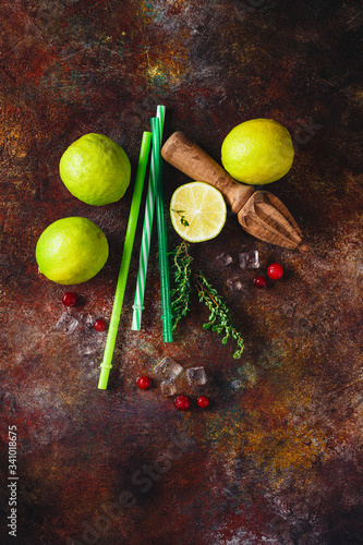 Lime, cranberry and thyme for lemonade