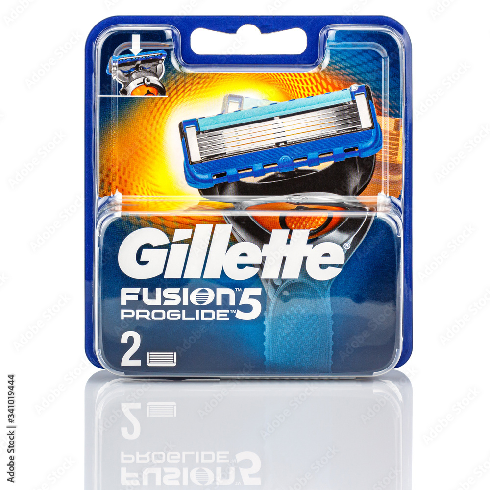 Moscow, Russia January 23, 2020 Two pieces of Gillette Fusion