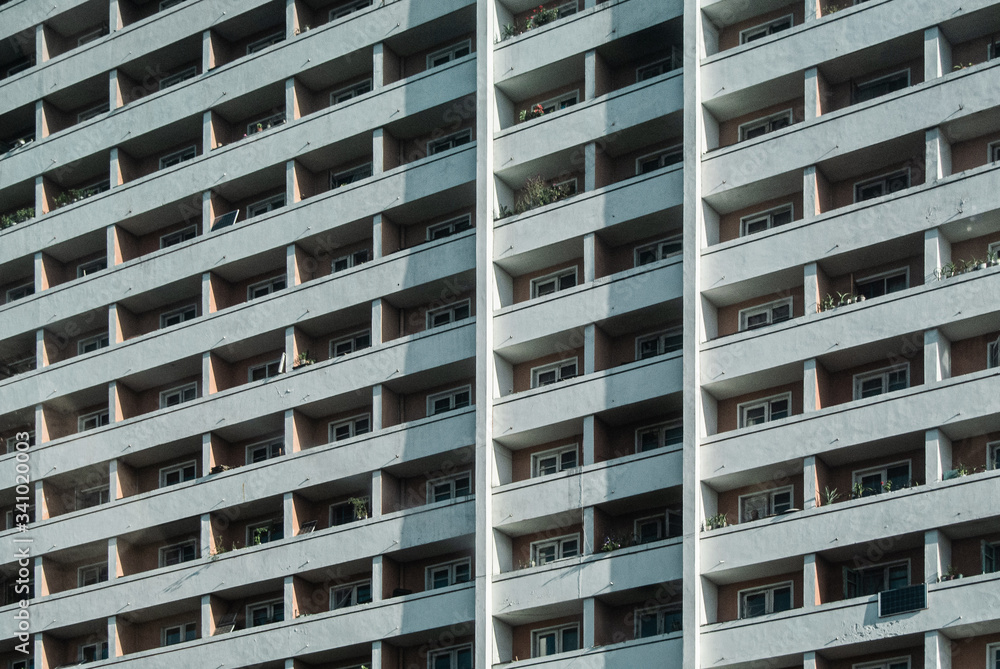 View of balconies at the living building in Pyongyang North Korea View of balconies at the living building in Pyongyang North Korea