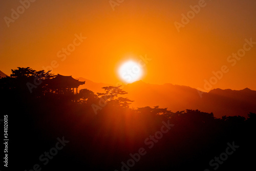 Beautiful sunset in the mountains of North Korea