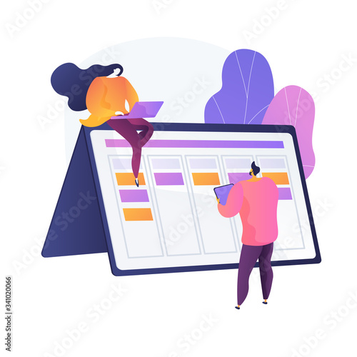 Scheduling. Forming and filling timetable. Digital calendar. Time management, arranging, controlling. Optimizing, effective plans organization. Vector isolated concept metaphor illustration