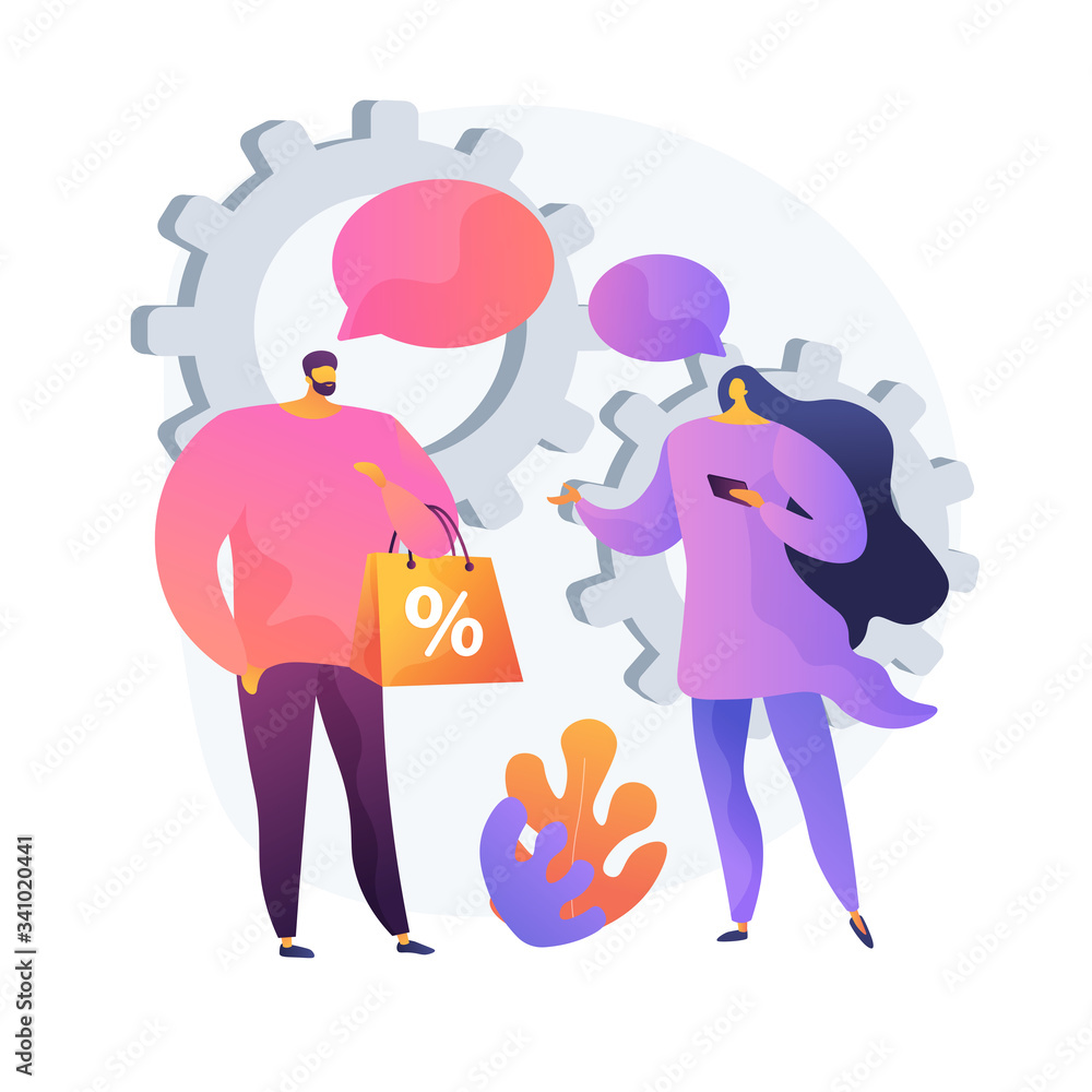 Face to face selling method. Personalized shopping, sales assistant and buyer cooperation, sales promotion. Personalized marketing strategy. Vector isolated concept metaphor illustration Face to face selling method. Personalized shopping, sales assistant and buyer cooperation, sales promotion. Personalized marketing strategy. Vector isolated concept metaphor illustration