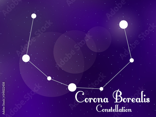 Corona Borealis constellation. Starry night sky. Cluster of stars, galaxy. Deep space. Vector illustration