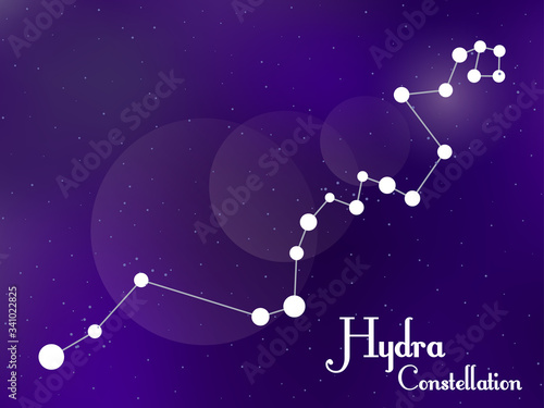 Hydra constellation. Starry night sky. Cluster of stars, galaxy. Deep space. Vector illustration
