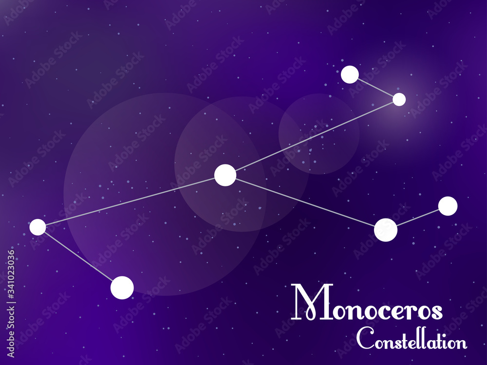 Monoceros constellation. Starry night sky. Cluster of stars, galaxy. Deep space. Vector illustration