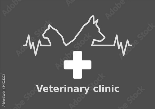 Vector illustration of veterinary clinic logo on dark background.