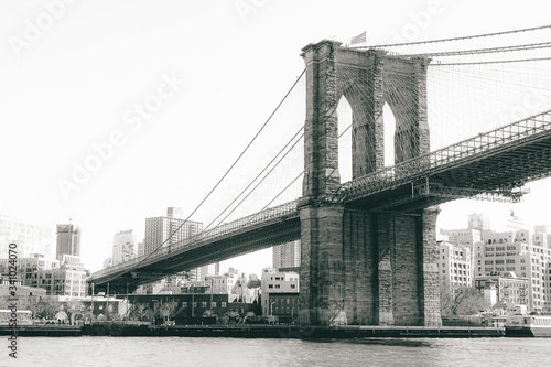 New York City  NY  USA - 04 20 2019  Brooklyn bridge view from boat