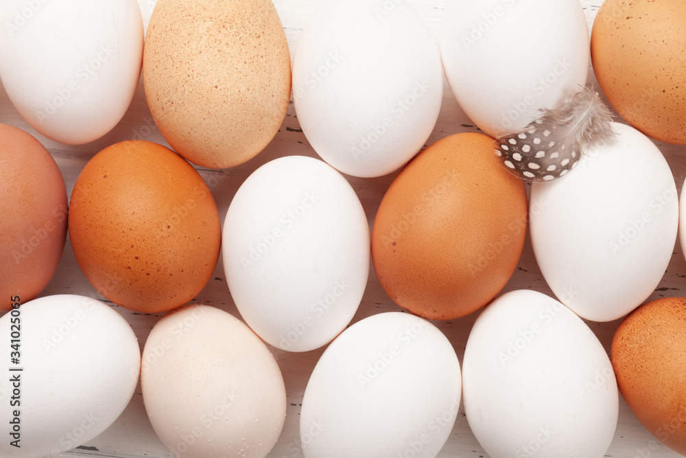 White and brown chicken eggs White and brown chicken eggs