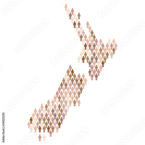 New Zealand population infographic. Map made from stick figure people