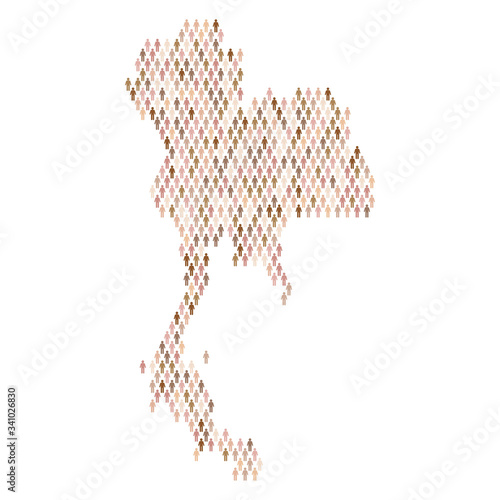 Thailand population infographic. Map made from stick figure people