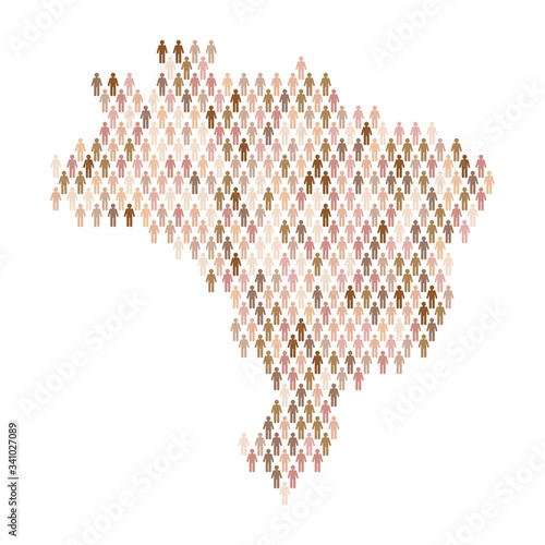 Brazil population infographic. Map made from stick figure people