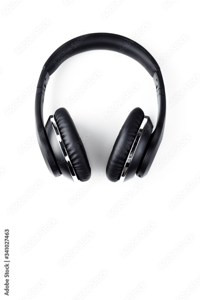 Black stylish professional wireless headphone on white background. High-quality music studio headset. Black stylish professional wireless headphone on white background. High-quality music studio headset.