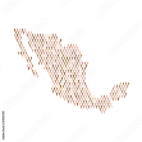 Mexico population infographic. Map made from stick figure people