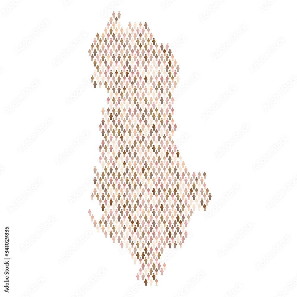 Albania population infographic. Map made from stick figure people Albania population infographic. Map made from stick figure people