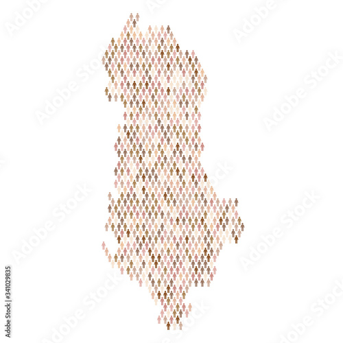 Albania population infographic. Map made from stick figure people