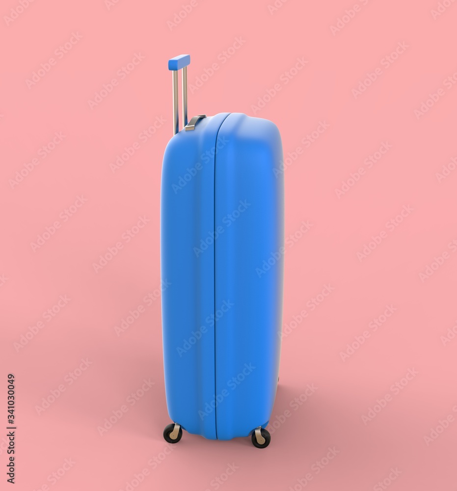 3d rendering of a blue travel suitcase with different views 3d rendering of a blue travel suitcase with different views