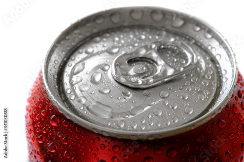 Fresh Can of Soda Pop Soft Drink Water Drops Chilled Refreshing