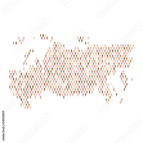 Russia population infographic. Map made from stick figure people