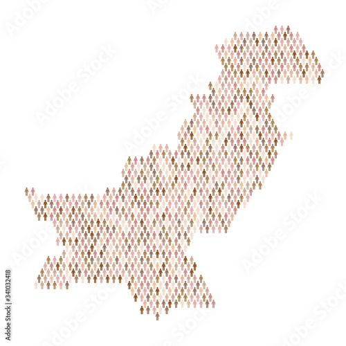 Pakistan population infographic. Map made from stick figure people