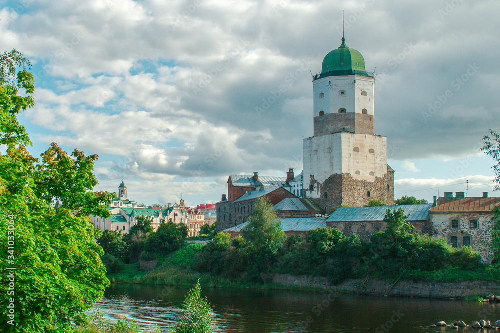 Tower of St. Olav of medieval Swedish-built fortification castle. Symbol and architectural landmark of Vyborg city.