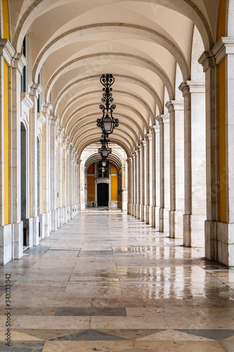Downtown Lisbon, Praça do Comércio, in quarantine during the state of emergency due to covid-19 (corona virus) pandemic. April 2020. photo