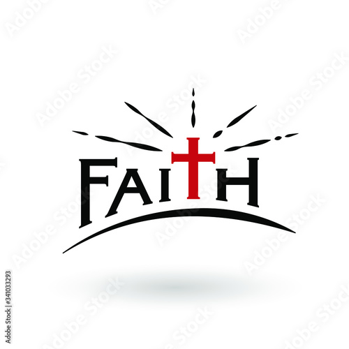 Christian faith symbol. Religious church Cross emblem. Concept Christianity crucifix icon on hill banner. Vector illustration.