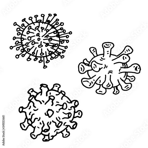 Set of different viruses icons. Hand drawn line art cartoon vector illustration. Covid-19.