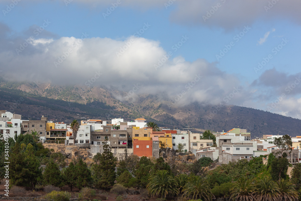 View of colorful Guimar town against the volcanic background, Tenerife; Canary Islands; Spain