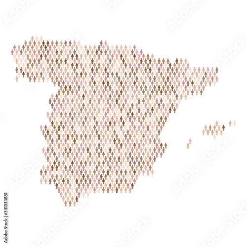 Spain population infographic. Map made from stick figure people