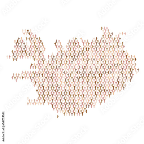 Iceland population infographic. Map made from stick figure people