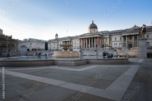 LONDON, UK - 23 MARCH 2020: Empty streets at the National Gallery Trafalgar Square, London City Centre during COVID-19, lockdown during coronavirus