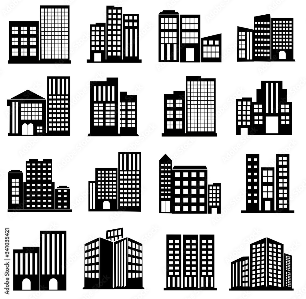 16 set of Building symbol vector. hotel, apartment, skyscraper, school, house modern icon illustration design