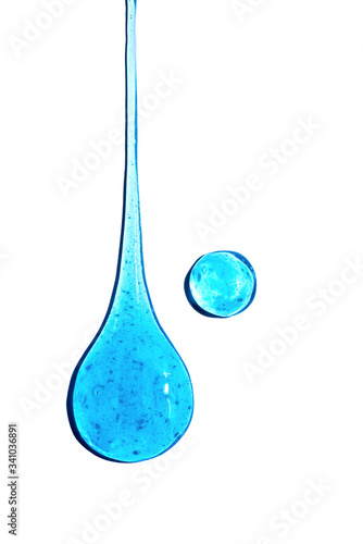Water texture with bubbles Hyaluronic acid cosmetic gel. Gel texture with bubbles on a blue background.