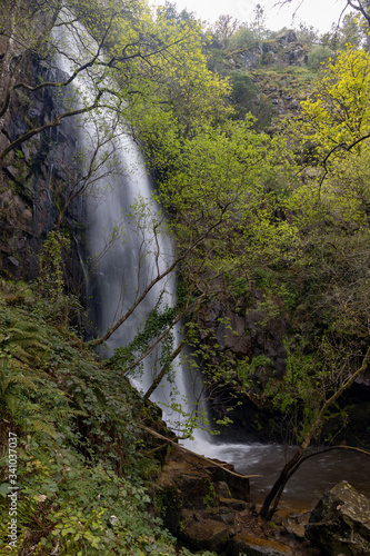 Access and environment of the Augacaida waterfall in Lugo, Galicia, Spain. photo