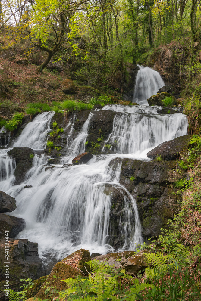 Fototapeta premium Mendo river waterfalls in A Coruña, Galicia, known as Rexedoira waterfalls