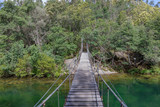 Wooden suspension bridge over the Verdugo river in Galicia