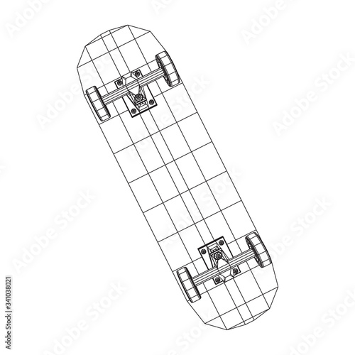 Skateboard longboard pennyboard. Eco alternative city transport. Wireframe low poly mesh vector illustration.