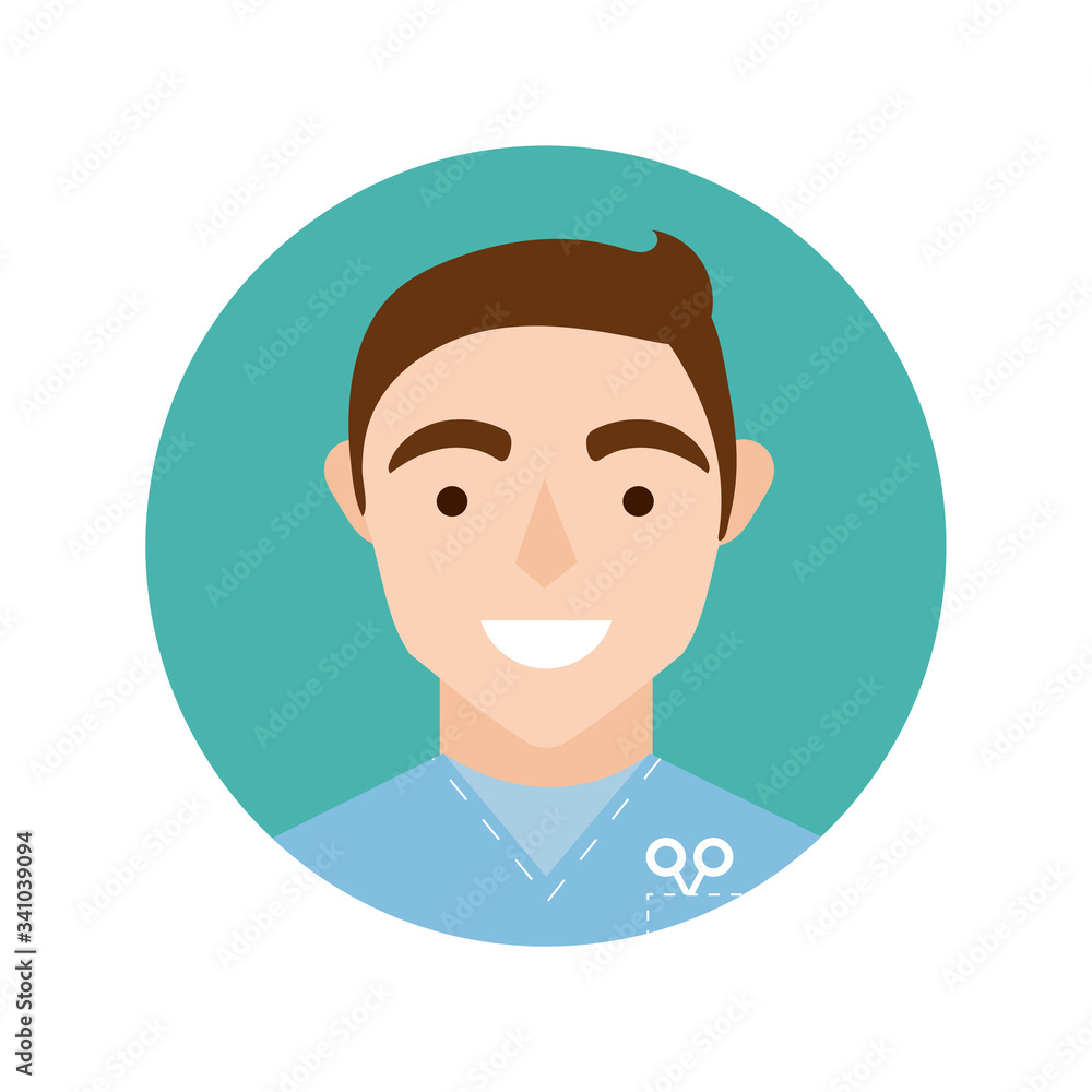 doctor with scissors character block and flat style icon doctor with scissors character block and flat style icon