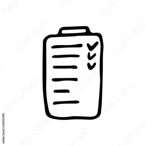 Checklist doodle icon. Hand drawn to-do list. Paper reminder icon. Vector graphics
