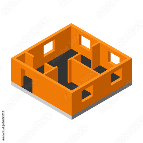 Isometric construction site flat vector icon isolated on white background.