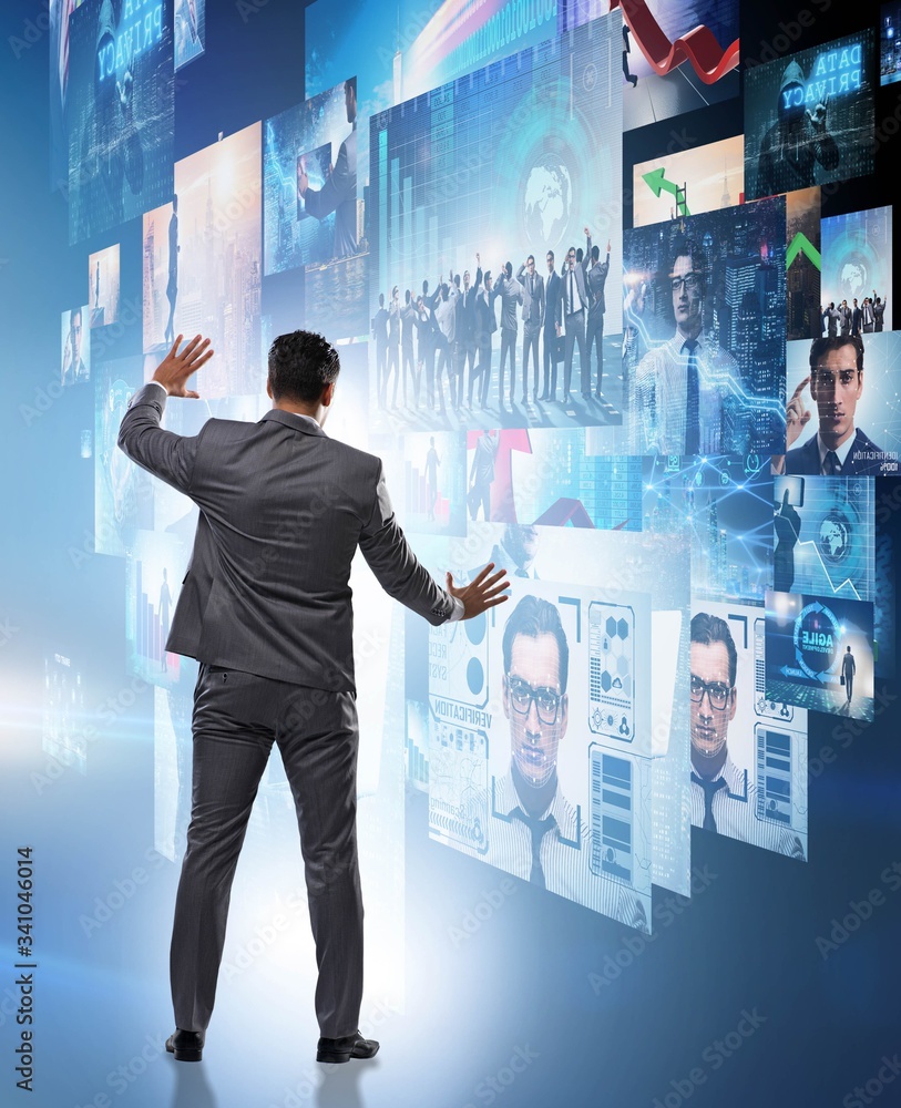 Collage of photos with businessman