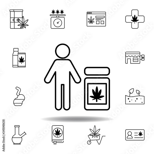 man, pills, marijuana outline icon. Set can be used for web, logo, mobile app, UI, UX on white background