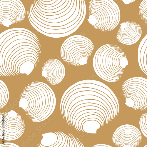 Seamless pattern with seashells. Marine background.  Perfect for greetings, invitations, manufacture wrapping paper, textile and web design.